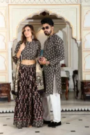 Zeus Black Lehenga Choli Couple front view