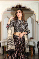Zeus Black Printed Cotton Lehenga Choli with Mul Dupatta