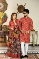Cornell Red Couple Matching Kurta With Lehenga Choli