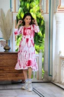 Geyser White Block Printed One Piece Dress for Women