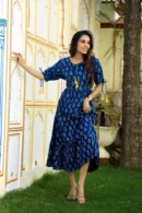 gulf blue classy one piece dress front view