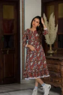 Hemp Block Printed One Piece Dress for Women