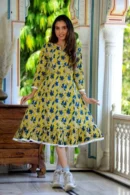 husk yellow cotton one piece dress designs