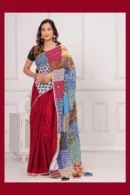 maroon patch work cotton saree new