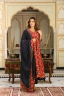 persian red anarkali suit design front view