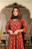 persian red anarkali suit design look