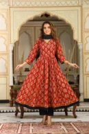 persian red anarkali suit design style