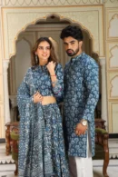 Shuttle Grey Couple Matching Kurta With Lehenga Choli