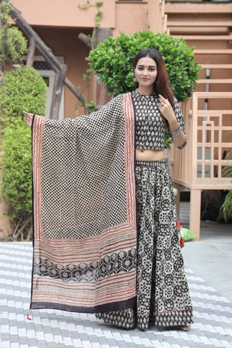 birch black floral lehenga with crop top