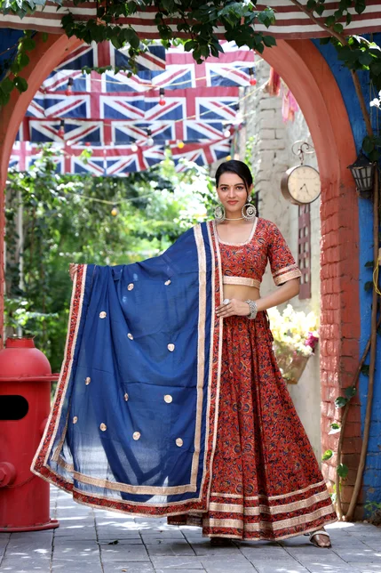 blossom red choli design for floral lehenga