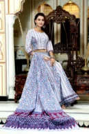 Bluish Cyan Printed Lehenga Choli for Women