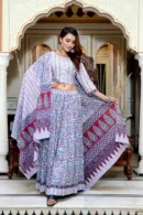 Bluish Cyan Printed Lehenga Choli for Women