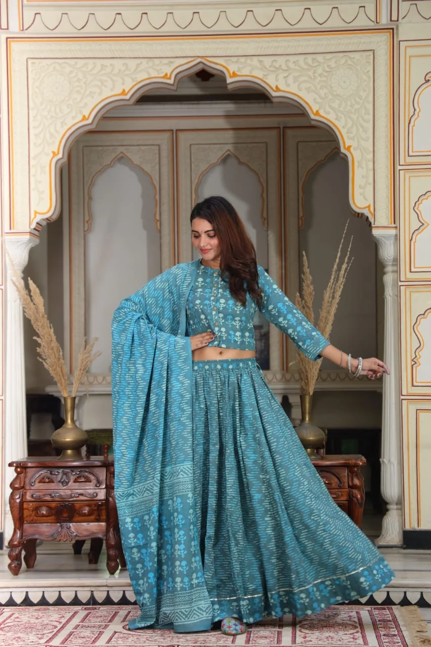 bluish cyan lehenga for plus size ladies