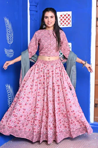 cadillac pink foral lehenga choli