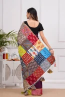 Wine Patch Work Cotton Saree for Women