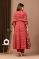 faded red cotton anarkali suits back view