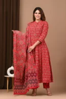 faded red cotton anarkali suits front view