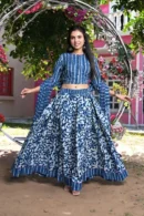 flat blue designer floral lehenga choli