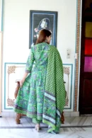 frog green floral anarkali suit back view