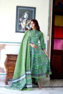 frog green floral anarkali suit side view