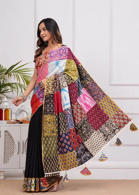 gondola black patch work in sarees side view