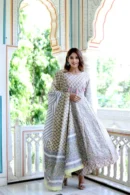 light grey anarkali suit front view front view