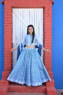 pastel blue floral choli designs front view