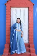 pastel blue floral choli designs style