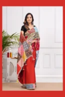 Persian Red Patch Work Cotton Saree for Women