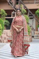 salmon red floral lehenga choli with dupatta front view