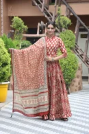 salmon red floral lehenga choli with dupatta look