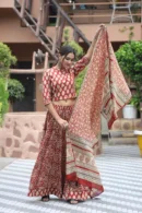 Salmon Red Printed Floral Lehenga Choli with Mul Dupatta
