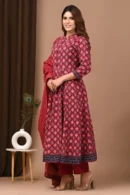 Sanguine Brown Printed Anarkali Suit with Mul Dupatta