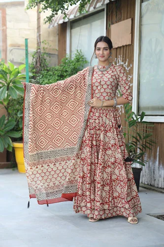 sepia red floral lehenga choli set