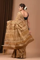 sepia traditional mulmul cotton saree back view