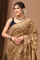 sepia traditional mulmul cotton saree front view