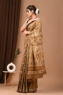 sepia traditional mulmul cotton saree side view