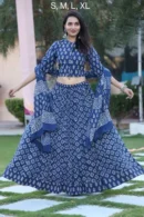 tealish blue floral print lehenga choli online