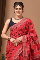 Thunderbird Red Bagru Print Cotton Saree for Women