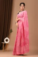 Tulip Pink Bagru Print Cotton Saree for Women