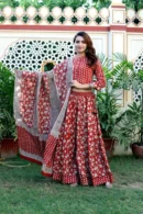 Wine Red Printed Lehenga Choli with Mul Dupatta
