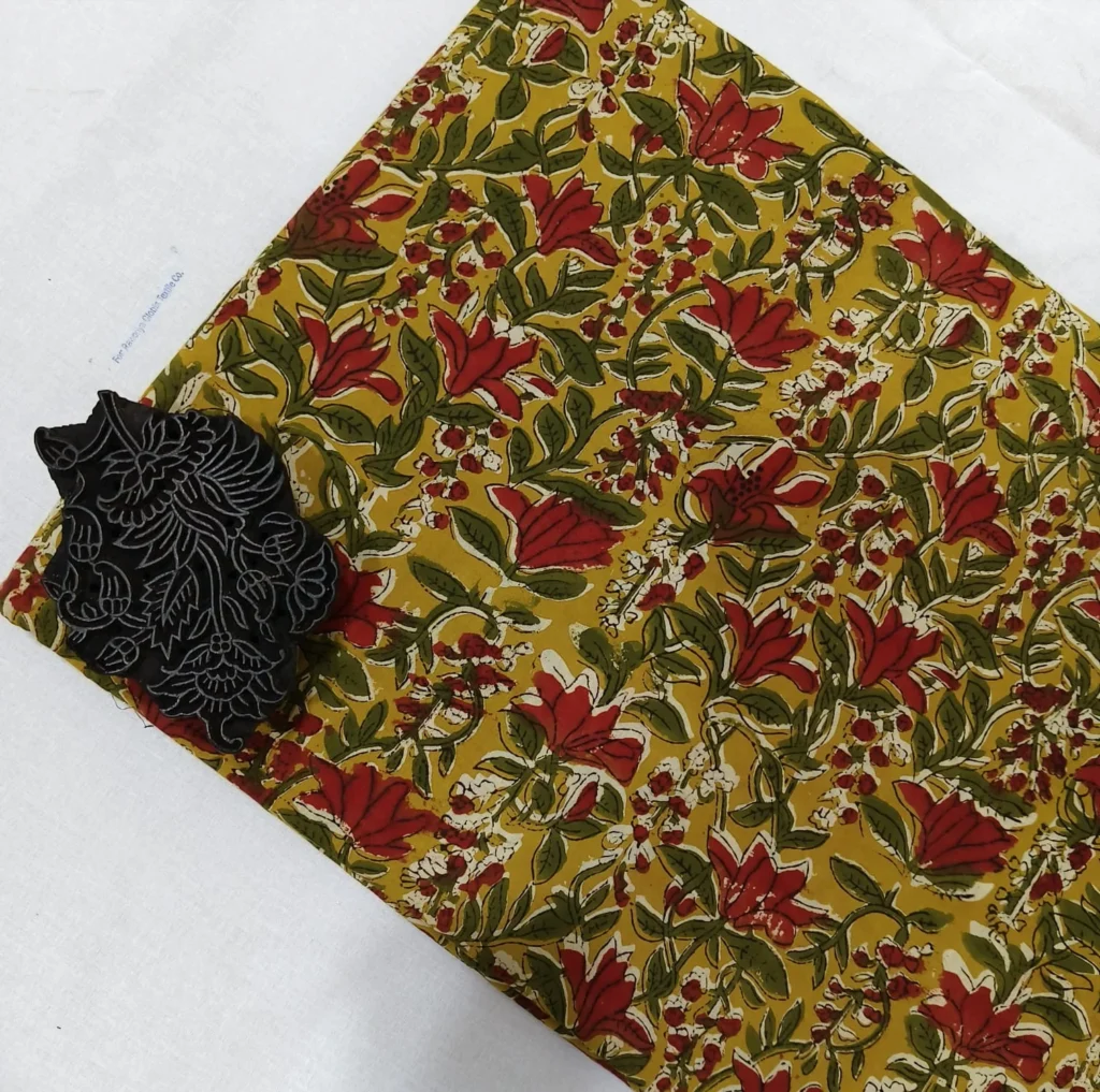 Hazel Yellow Floral Hand Block Print Fabric