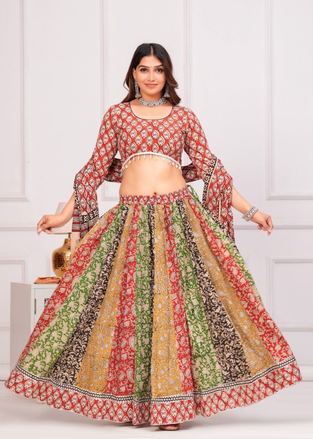 Multicolour navratri lehenga choli front view