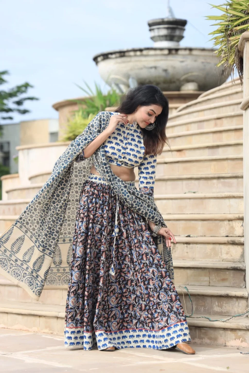 Black-Grey Lehenga Choli for Women side view