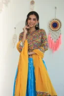blue lehenga choli side view