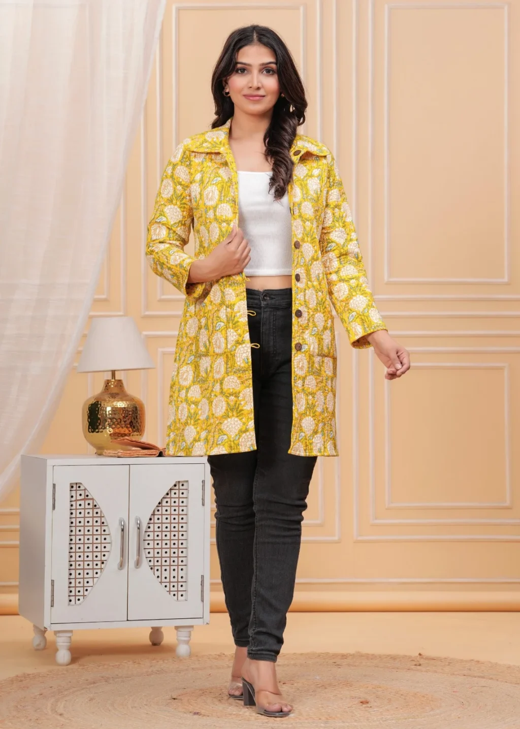 Indian Yellow Jaipuri Quilted Jackets style
