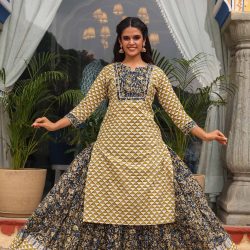 Bagru Hand Block Printed kurti lehenga