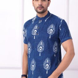 Indigo Dabu Hand Block Printed Cotton Shirt For Men